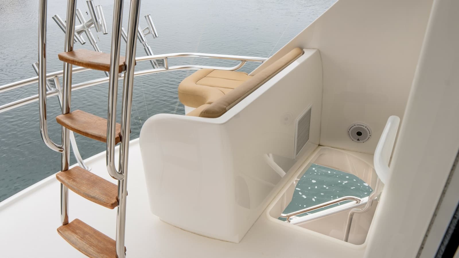 2020 Viking 92 Skybridge "After Midnight" - Flybridge Access and Seating Area.
