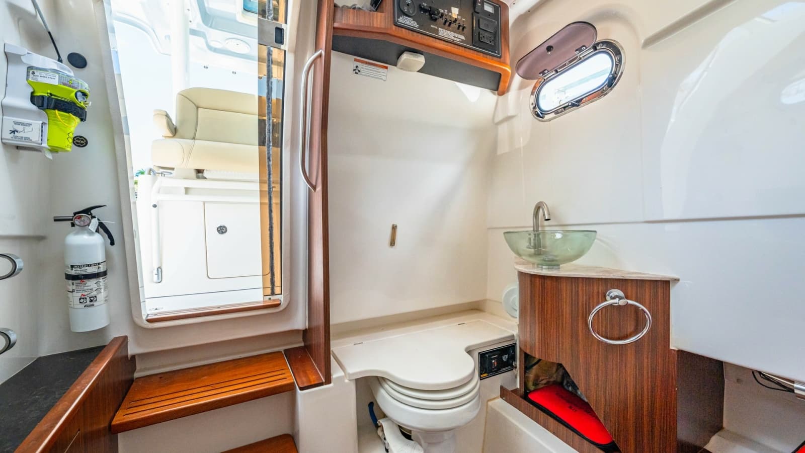 Luxurious Onboard Head with Teak Accents