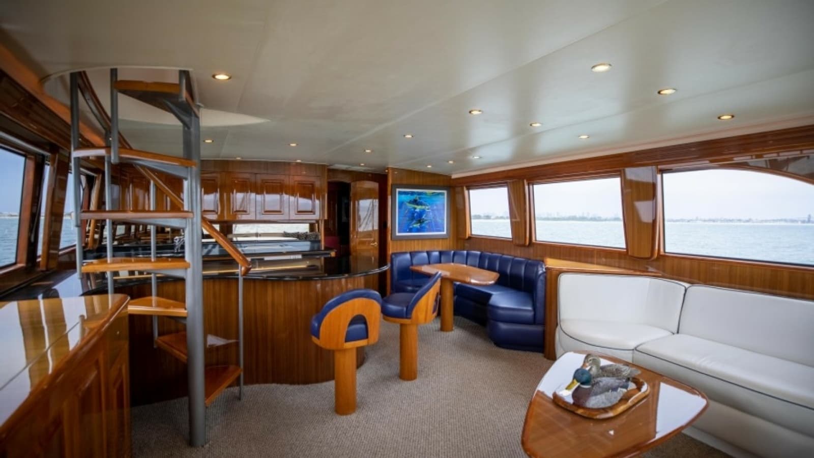 2006 Viking 74 Enclosed Bridge "KickBack" - Salon with Steps Leading Up to the Enclosed Bridge