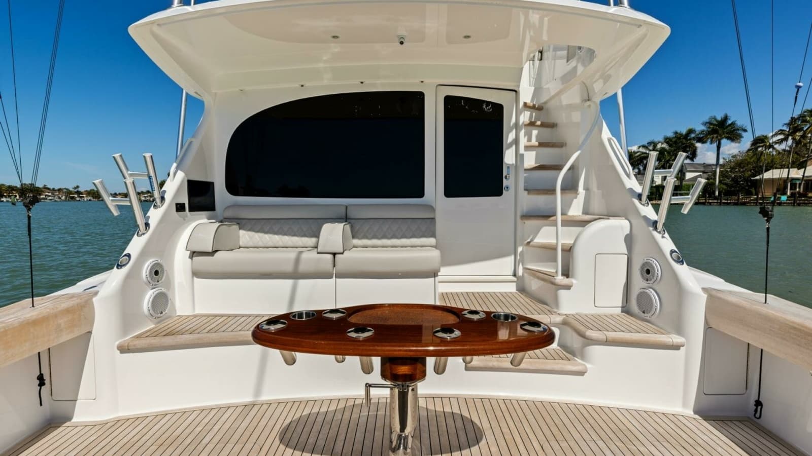 2023 Viking 54 Convertible "Olde Floridian" - Spacious Aft Deck with Seating and Teak Flooring.