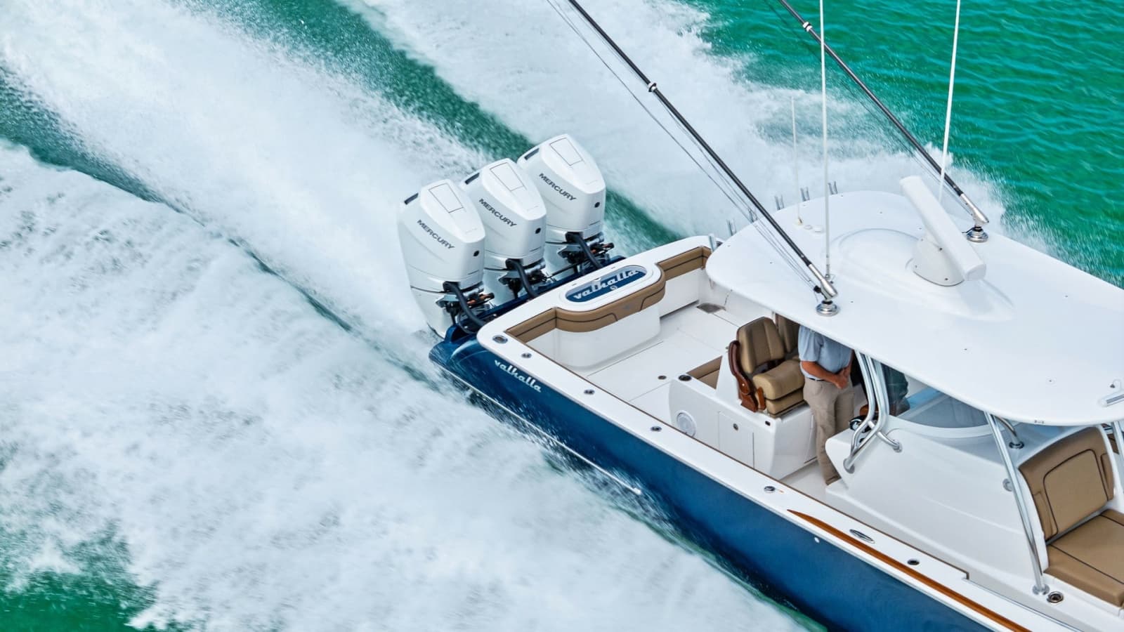 Aerial View of Triple Outboard Engines