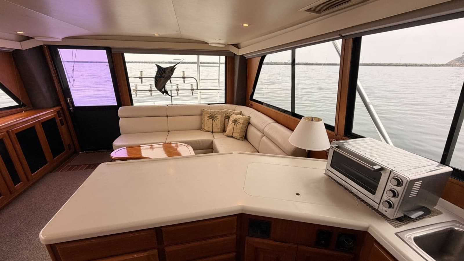 1994 Viking 50 Convertible "Wild Rice" - Salon with Galley and Lounge Seating