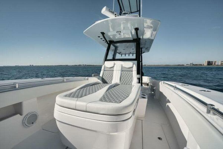 2022 Invincible 36 Open Fisherman boat with sleek seating on open water.