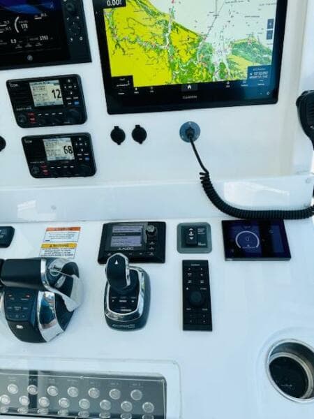 Control panel of 2022 Invincible 36 Open Fisherman with navigation screens and controls.