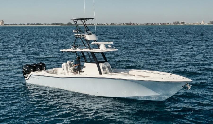 2022 Invincible 36 Open Fisherman boat on open water.