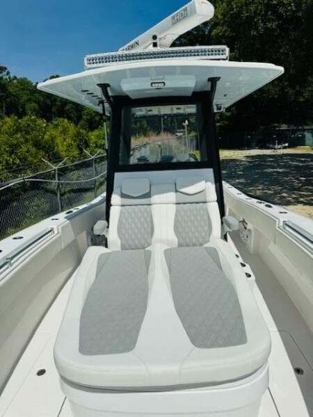 2022 Invincible 36 Open Fisherman boat with sleek seating and modern design.