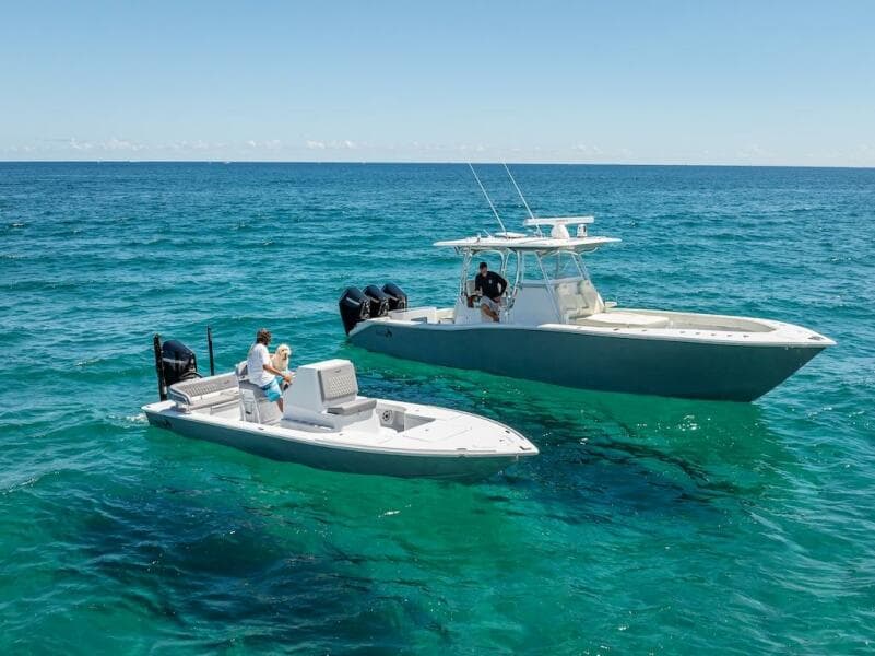 2025 Billfish 39 Center Console with Tower on clear ocean waters.