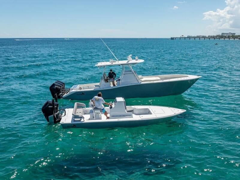 2025 Billfish 39 Center Console with Tower on open sea.