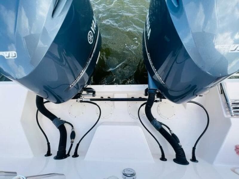 2014 Grady-White Freedom 335 boat with twin Yamaha outboard engines.