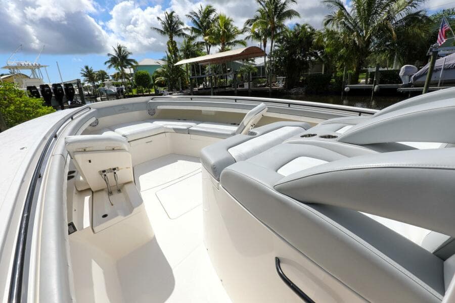 2020 Regulator 41 boat with spacious seating and modern design.