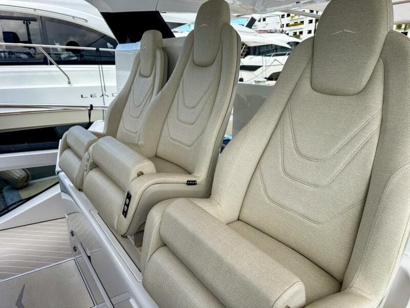 2023 Azimut Verve 47 luxury boat seats, beige upholstery, modern design.
