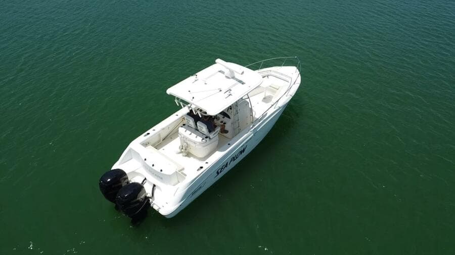 2008 Boston Whaler 320 Outrage boat on open water.