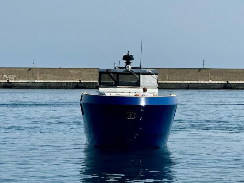 Front view of 2025 Aicon Audace 50 yacht in calm waters.