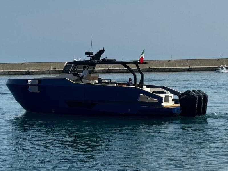 2025 Aicon Audace 50 yacht in calm waters, featuring sleek design and modern aesthetics.