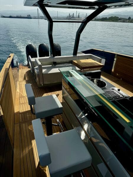 Luxury Aicon Audace 50 yacht interior, 2025 model, featuring sleek design and modern amenities.