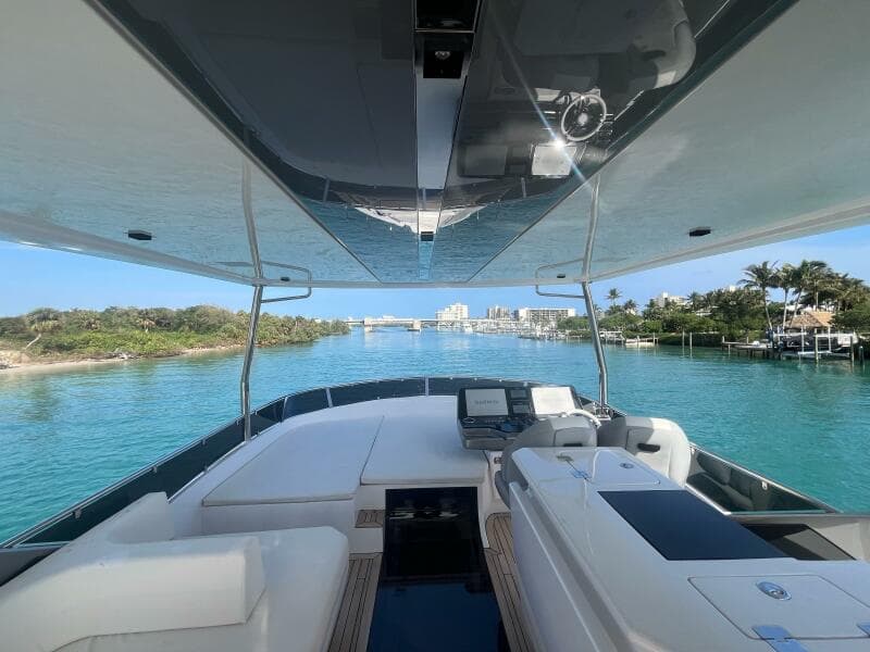 2024 Aicon 66 Vivere yacht cruising on clear blue waters.