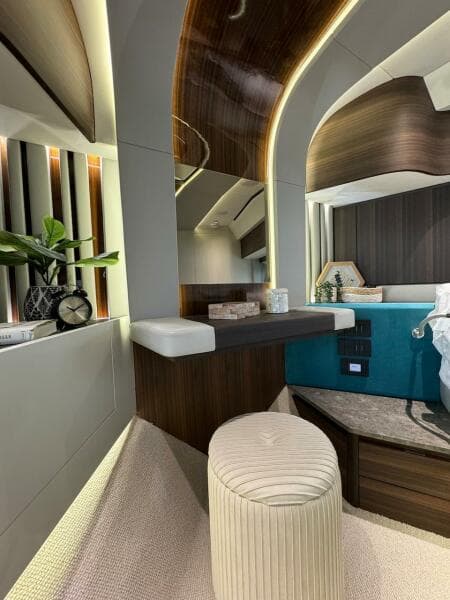 Luxurious interior of 2024 Aicon 66 Vivere yacht with modern design and ambient lighting.