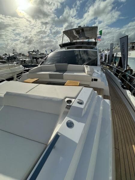 2024 Aicon 66 Vivere luxury yacht with sleek design and spacious deck.