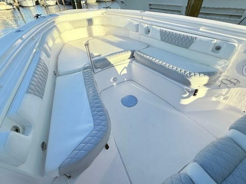 2014 Everglades 355 Center Console boat with spacious seating and elegant design.