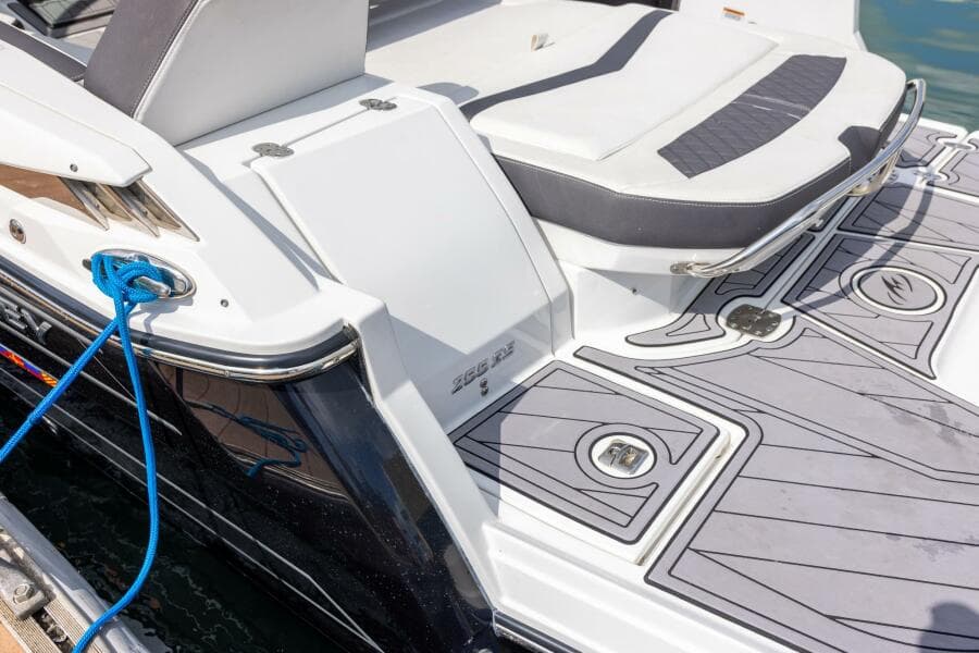 2023 Monterey 255 Super Sport boat with sleek design and modern deck features.