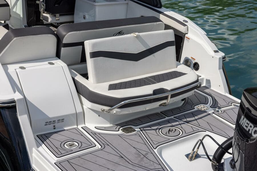 2023 Monterey 255 Super Sport boat with sleek seating and modern design on the water.