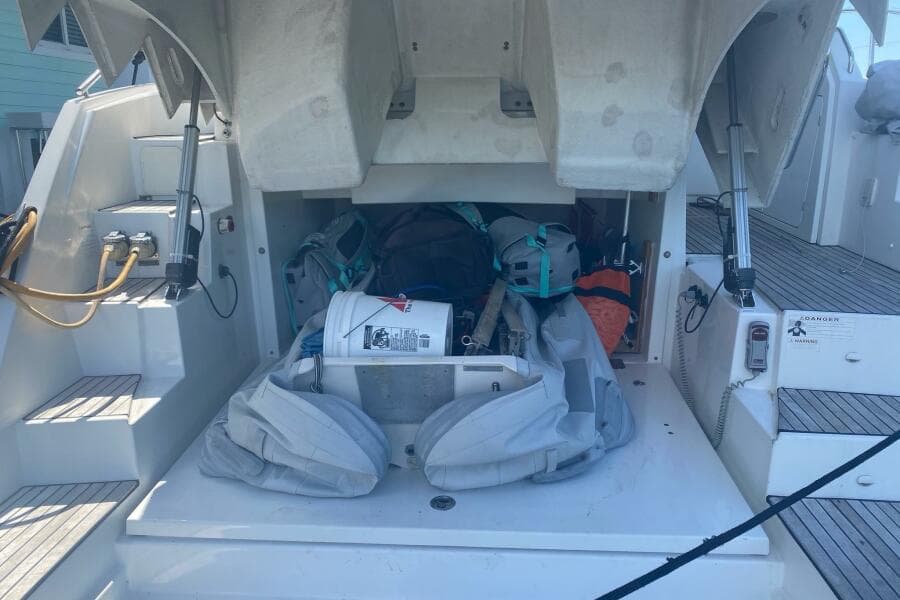 2014 Beneteau Gran Turismo 44 yacht storage area with equipment and supplies.