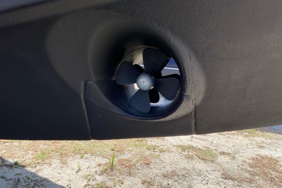 Bow thruster of 2014 Beneteau Gran Turismo 44 yacht, close-up view.