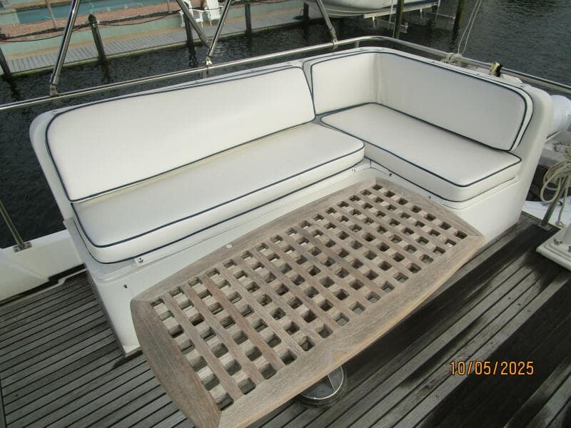 42' Grand Banks flybridge starboard aft seating