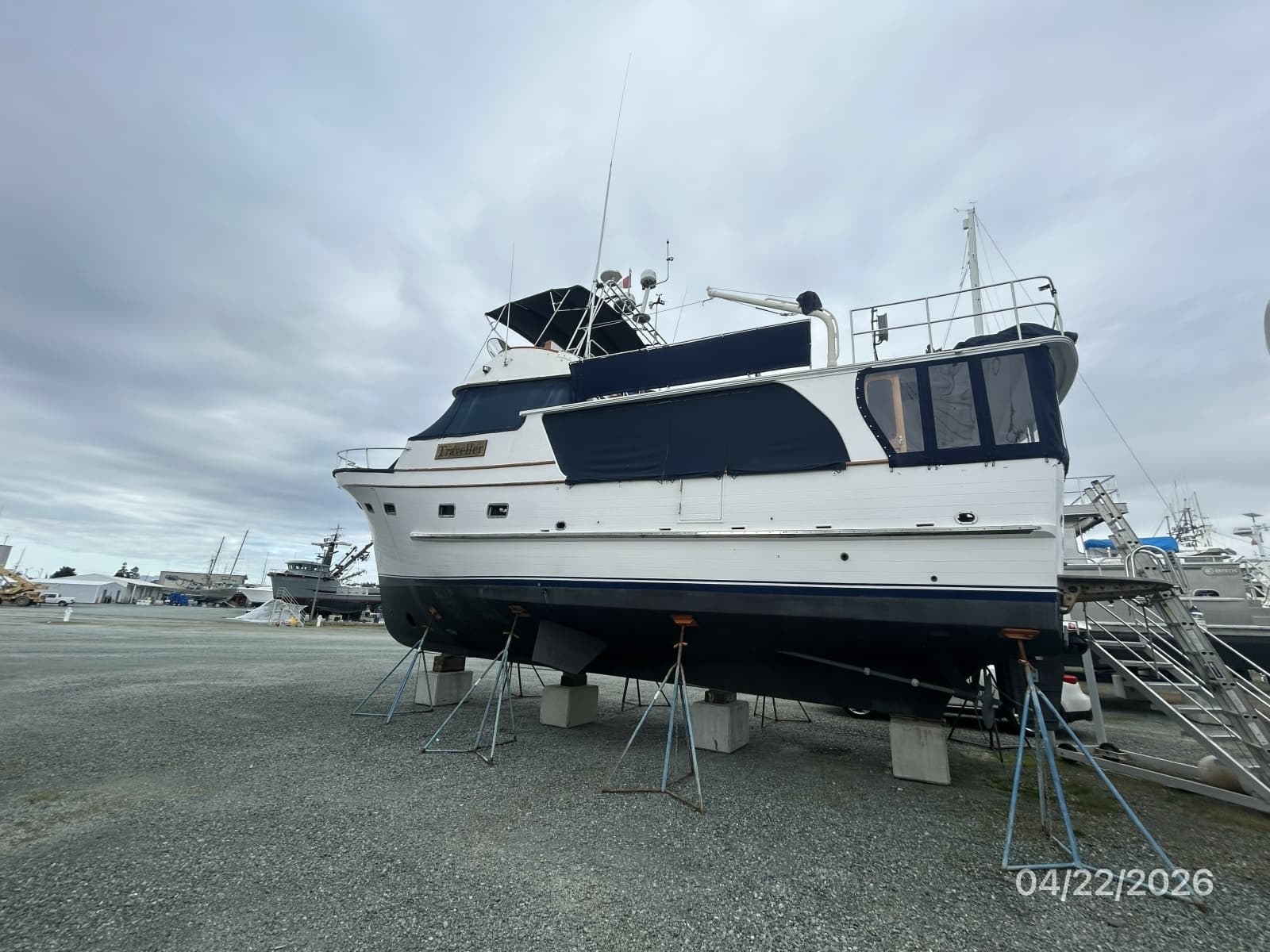 49' DeFever hauled out port aft profile