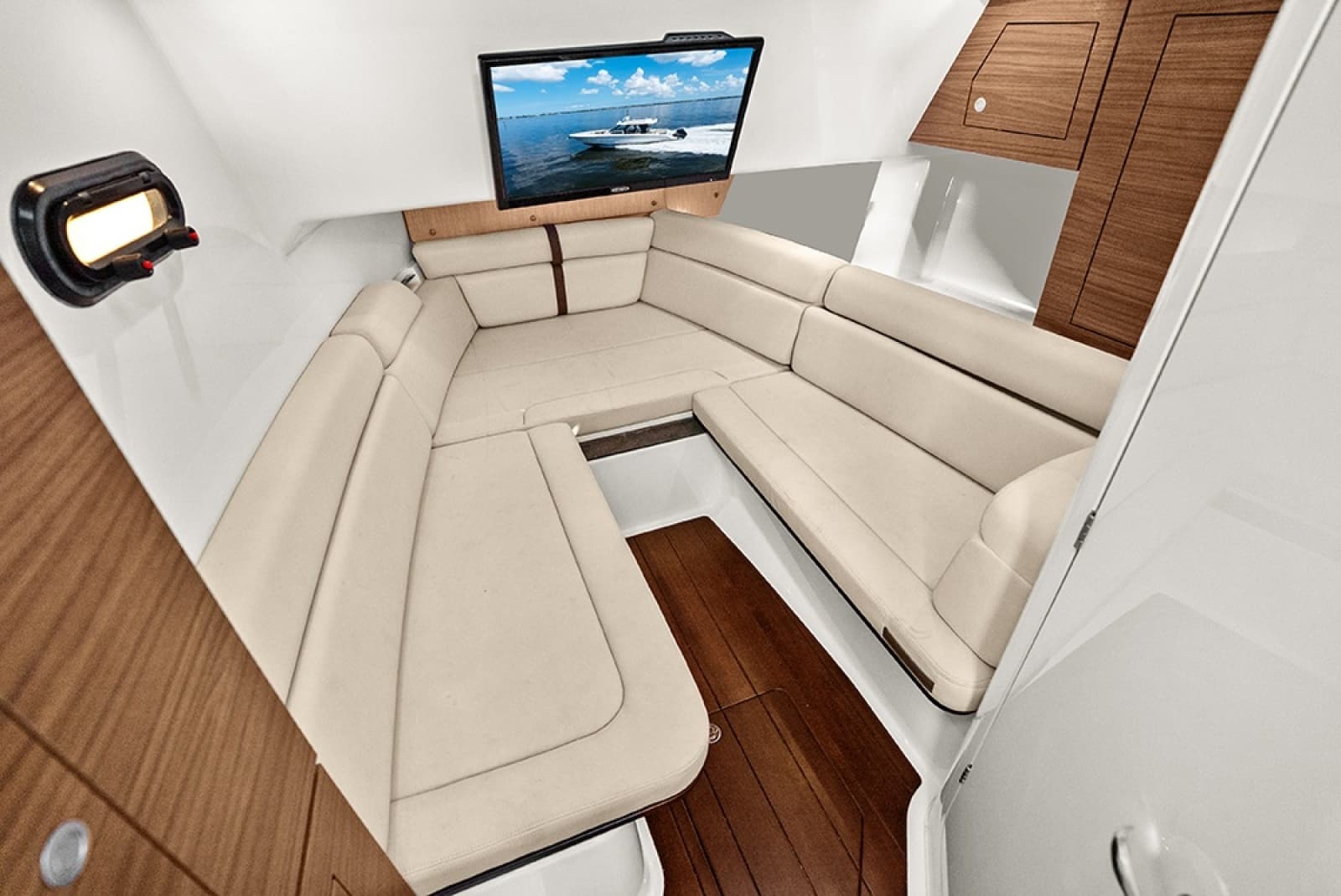 Cabin opposing seating that converts to berth