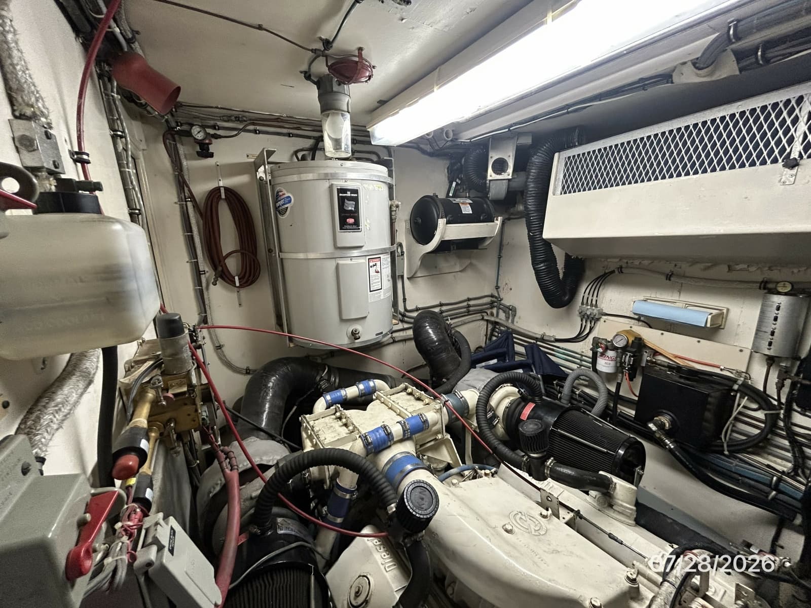 54' Hatteras port engine room aft