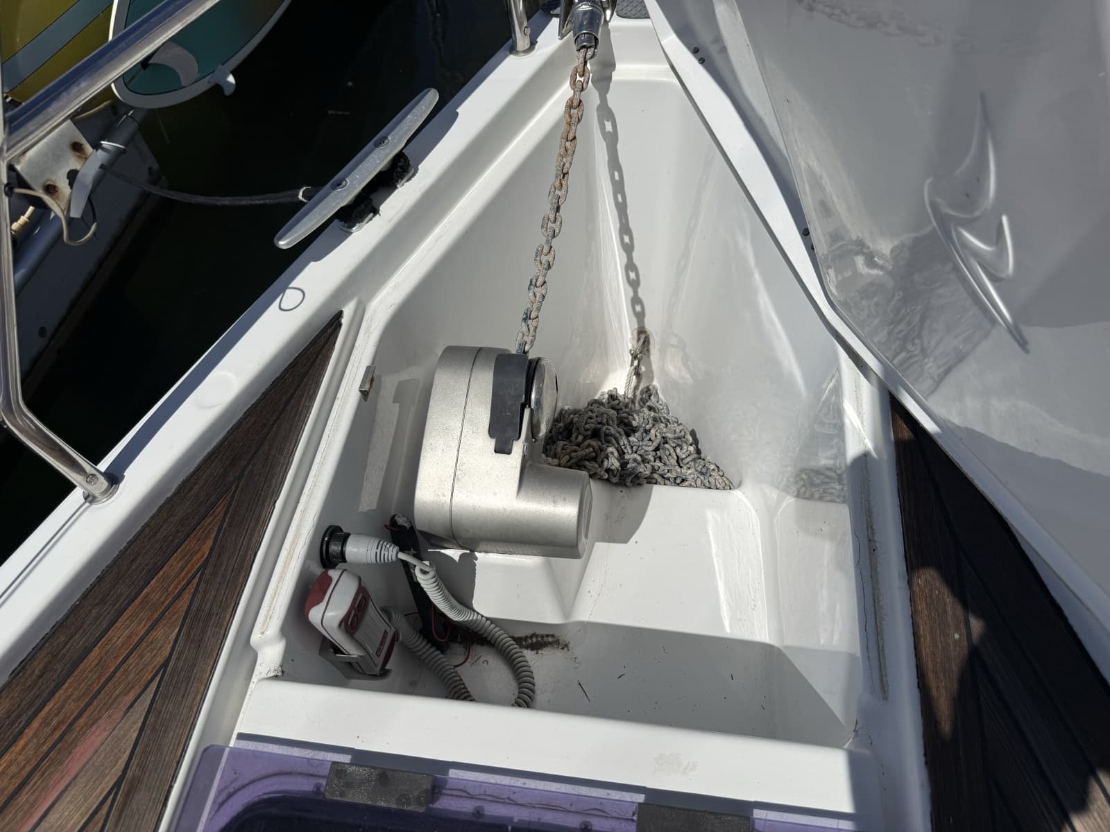 Anchor locker tucked neatly below deck 