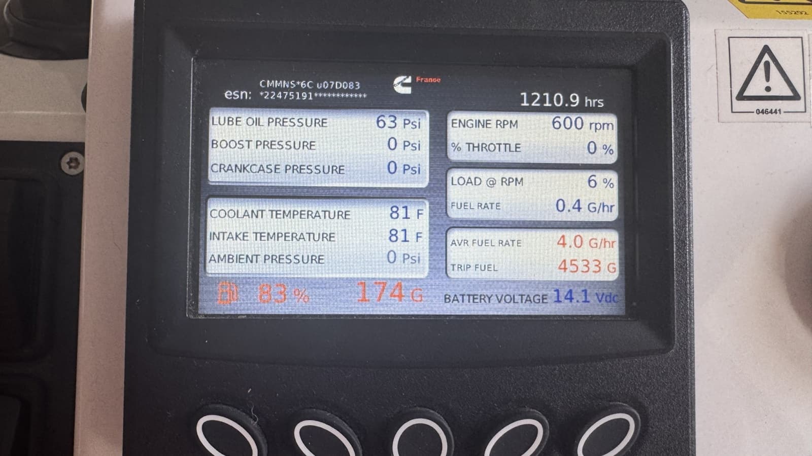 Lower Helm Engine Monitor Display