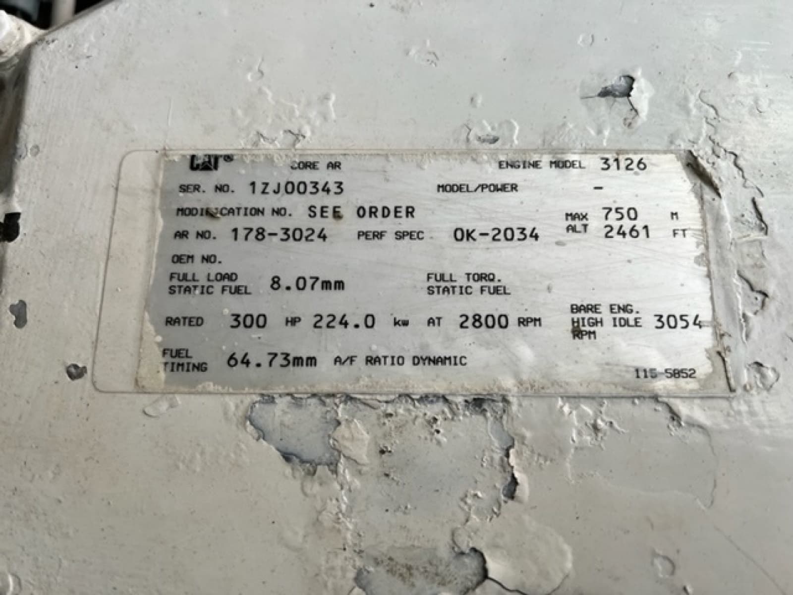 Caterpiller Engine Tag