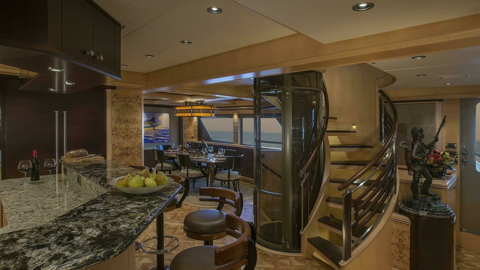 2019 Nordlund 115 Expedition Yachtfisher "Cazador" - Elegant Salon with Spiral Staircase