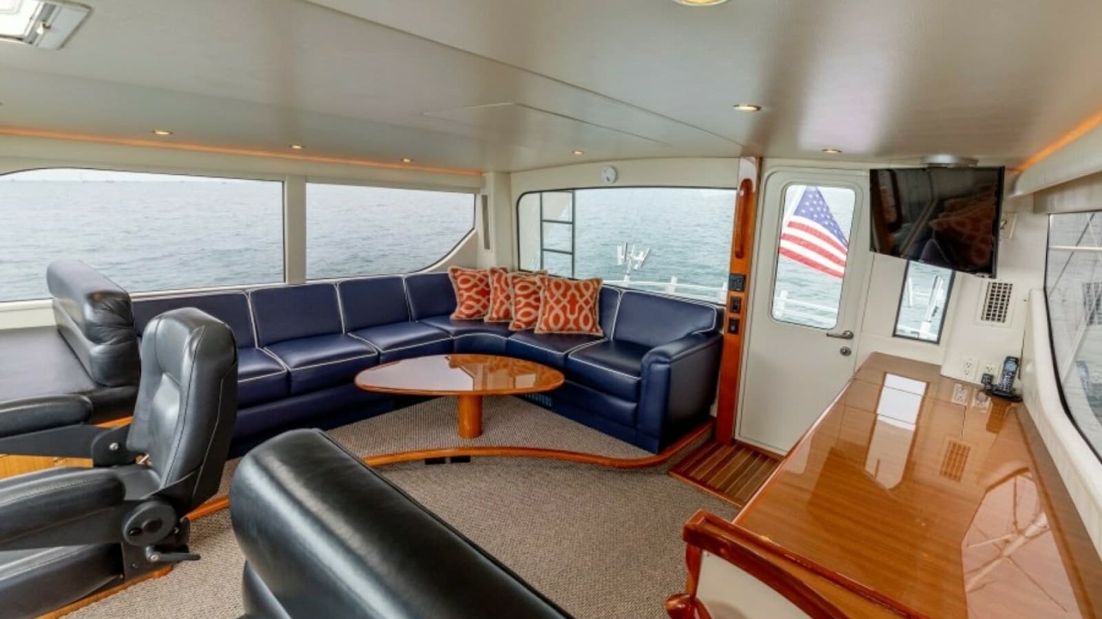 2006 Viking 74 Enclosed Bridge "KickBack" - Enclosed Bridge Salon View from Interior Steps