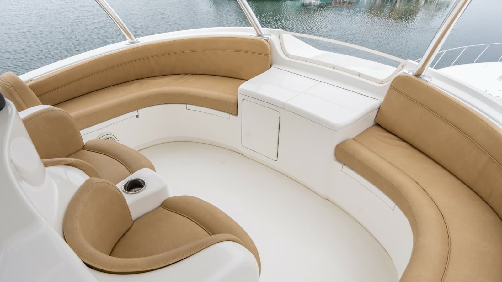 2020 Viking 92 Skybridge "After Midnight" - Skybridge Seating Area.