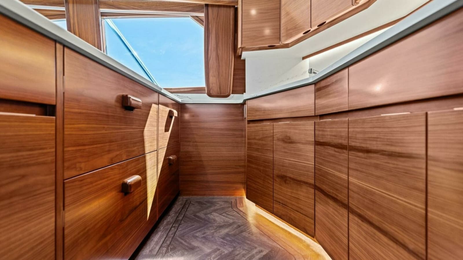 2023 Viking 54 Convertible "Olde Floridian" - Galley with Rich Wood Finishes