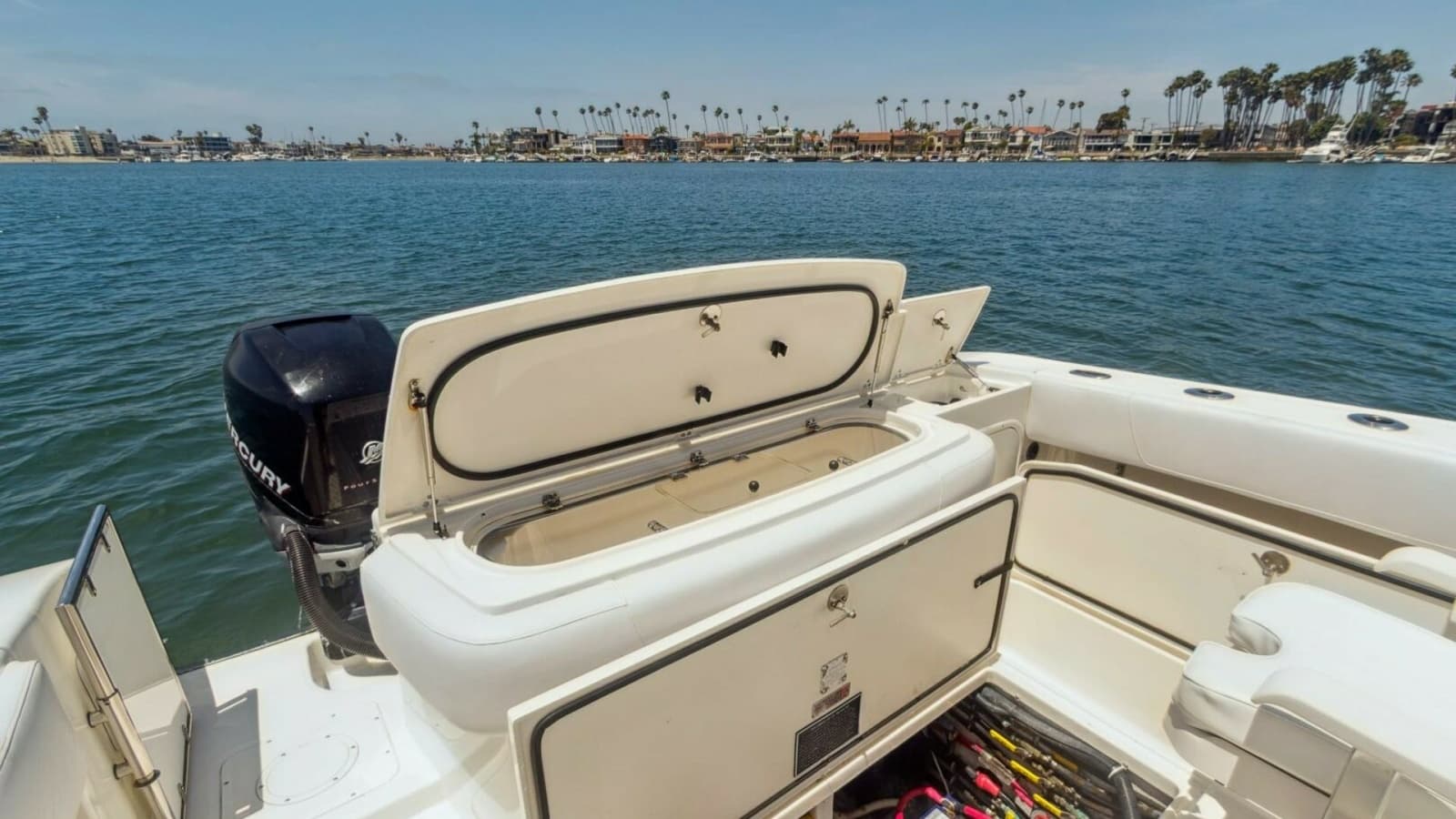 2008 Fountain 38 Sportfishing Cruiser - "SWIFT SERENITY": Aft Deck with Storage Compartment