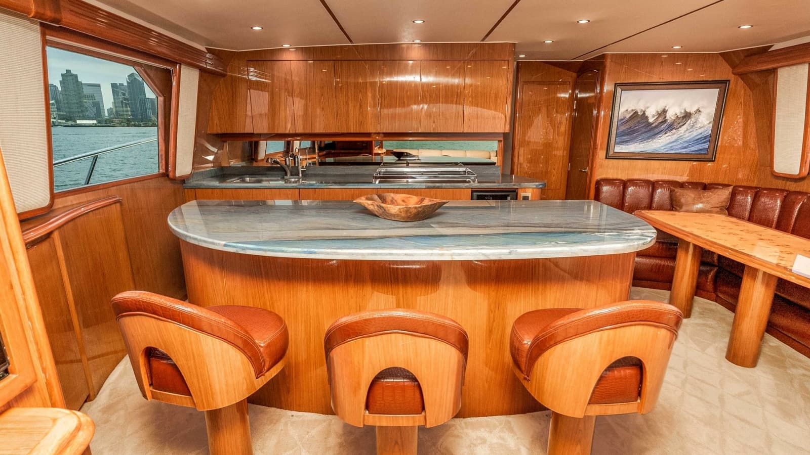 2014 Viking 76 Enclosed Bridge "TRANQUILO" Curved Countertop with Three Comfortable Bar Stools.