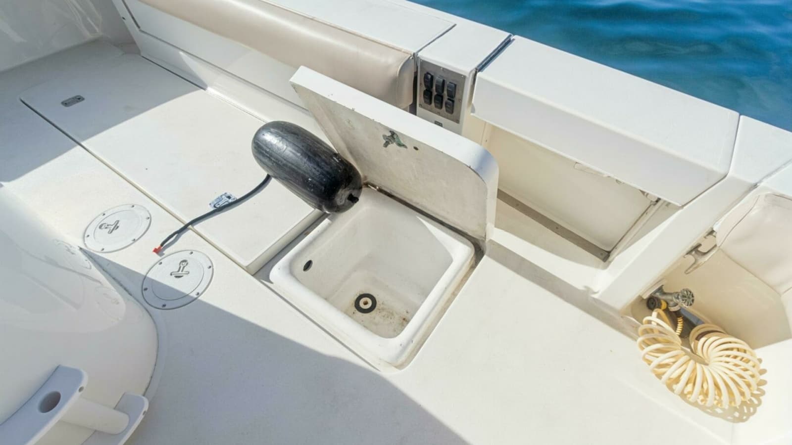 2000 Sea Ray 370 Express Cruiser "Sandie Lee" - Cockpit Utility Area with Storage Hatch