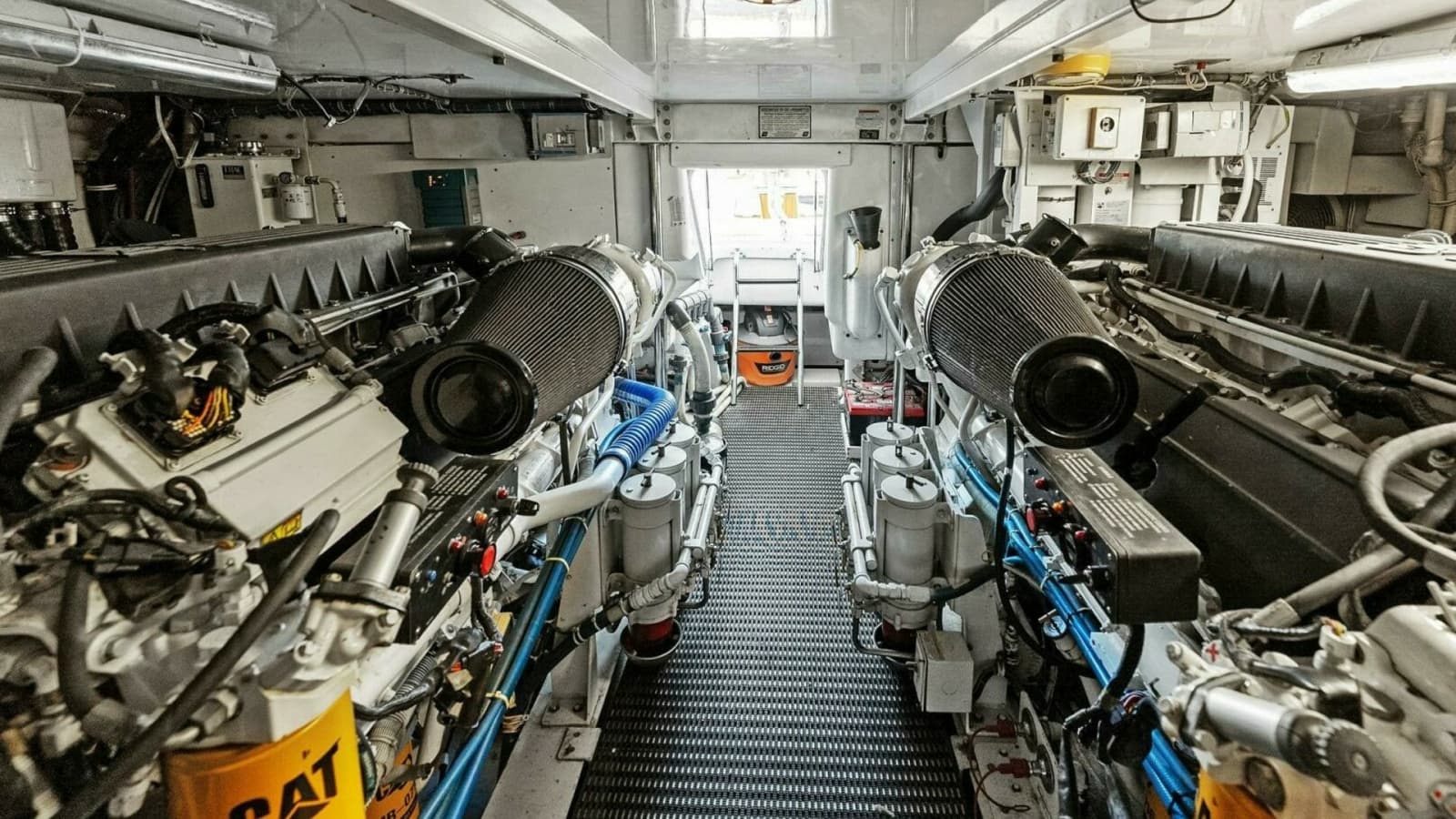 2007 Hatteras 64 Convertible CHUPACABRA Engine Room with Twin Engines