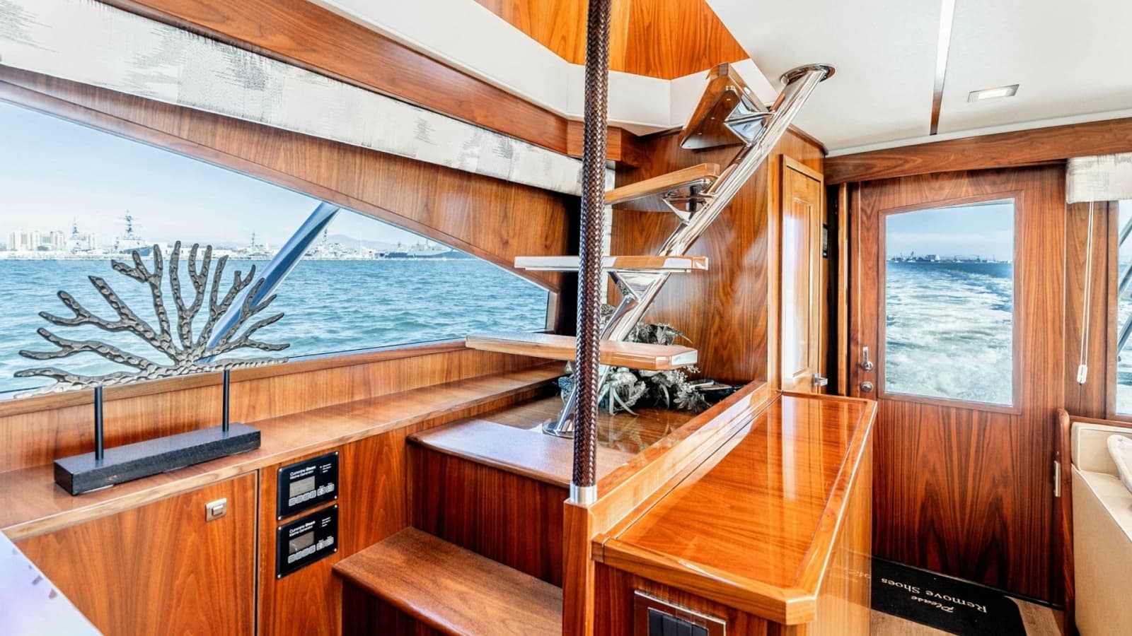2018 Viking 72 Convertible "50 Caliber" - Interior Stairway to Enclosed Flybridge Salon/Helm Station