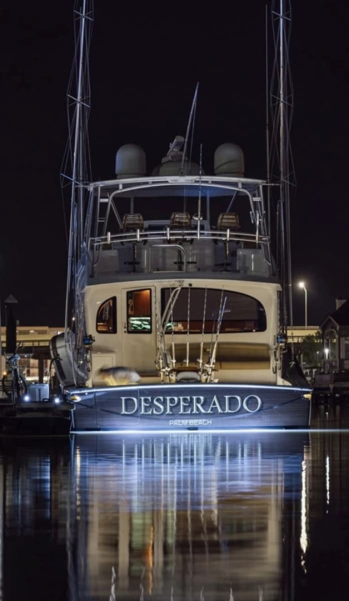 Viking 70 DESPERADO - Aft Profile at Night