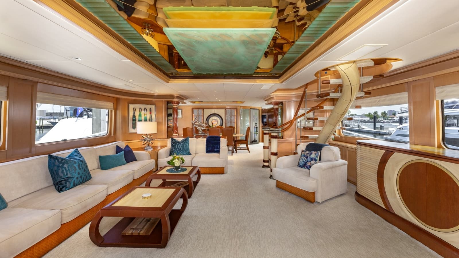 1998 Trinity Yachts Sport Fisherman - BAD COMPANY: Elegant Main Salon with Spiral Staircase