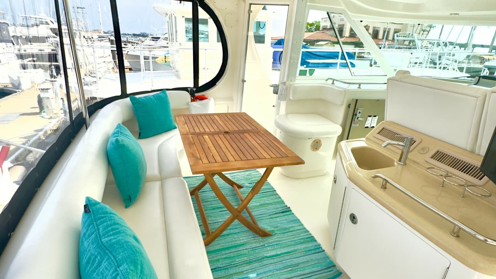 Aft Deck with Seating and Wet Bar