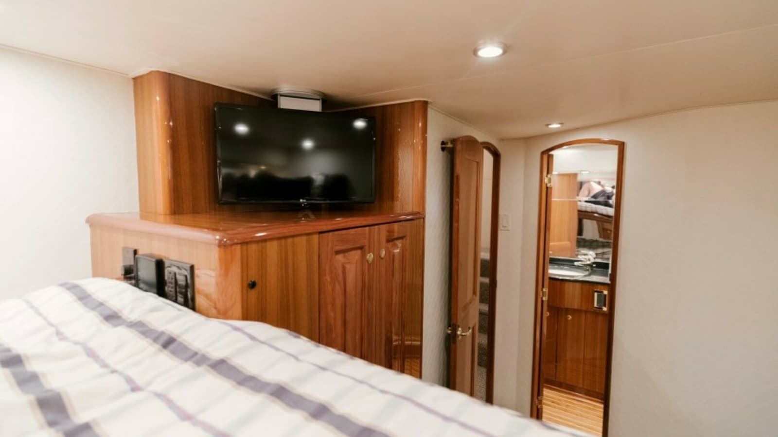 2006 Viking 74 Enclosed Bridge "KickBack" - Bunk Cabin Entrance and En Suite Access