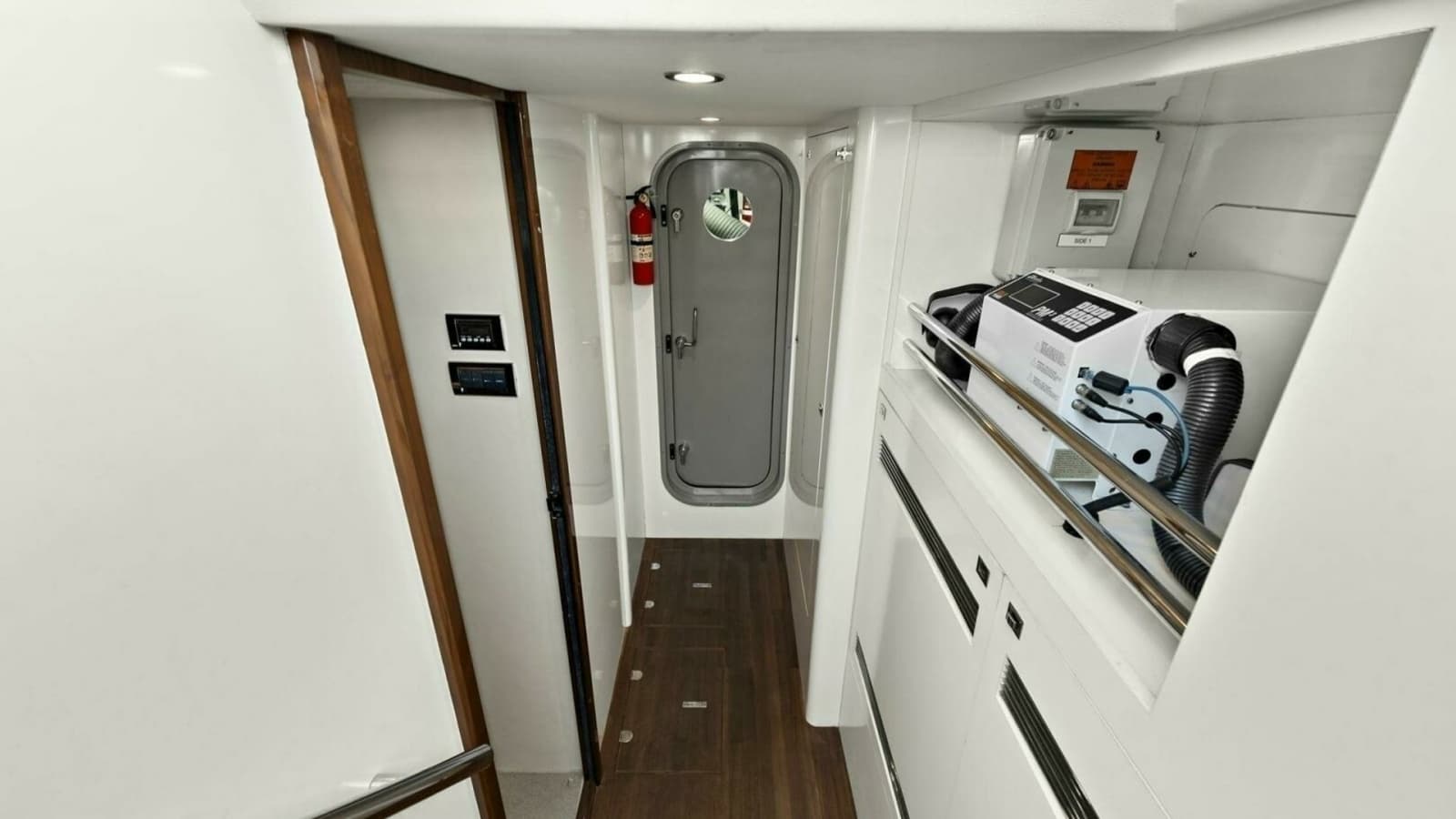 2015 Princess 72 Motor Yacht "LA-Z-BUOY" Engine Room Access under Crew Quarters and Crew Access from the Swim Platform.