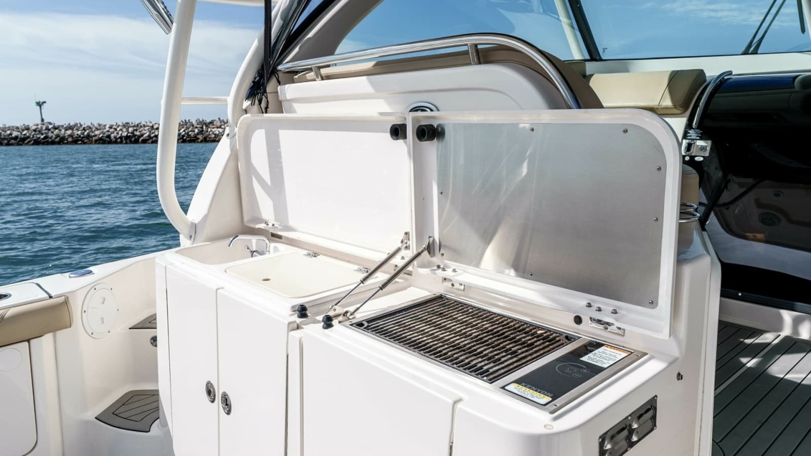 2018 Pursuit 385 Offshore "TAG TEAM" - Cockpit Outdoor Grill and Prep Area