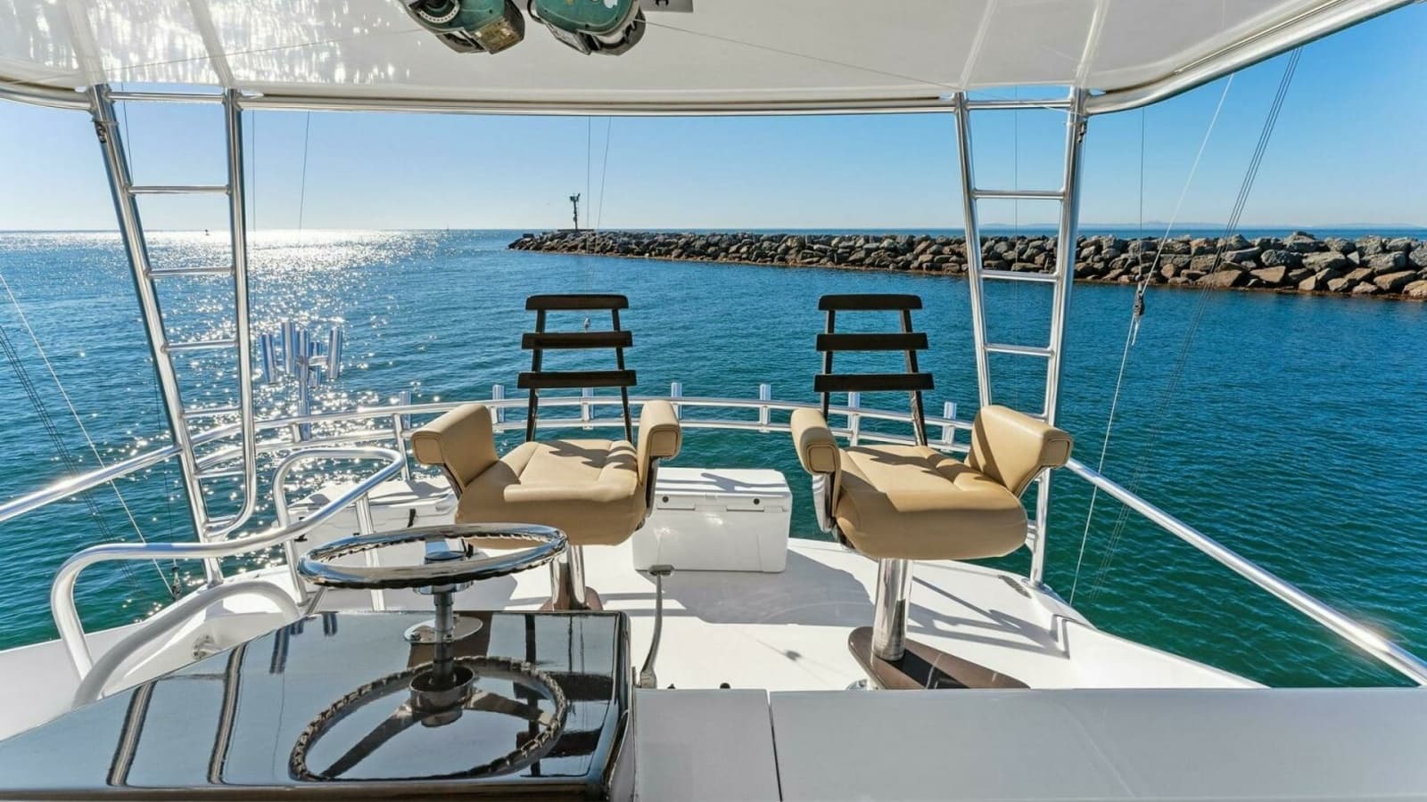 2007 Hatteras 64 Convertible CHUPACABRA - Flybridge Helm with Ocean View
